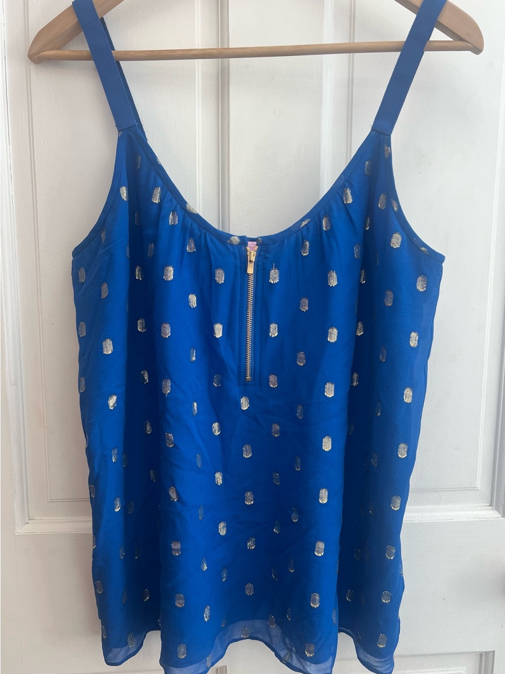 Lilly Pulitzer Blue Sleeveless Metallic Dot Tank Top